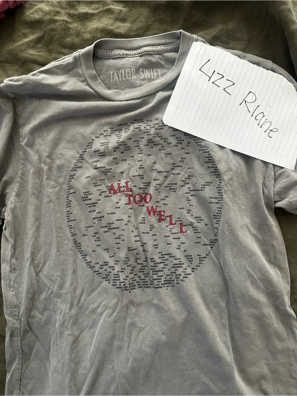 Taylor Swift Light Gray Short Sleeve Graphic Tee with Red Text